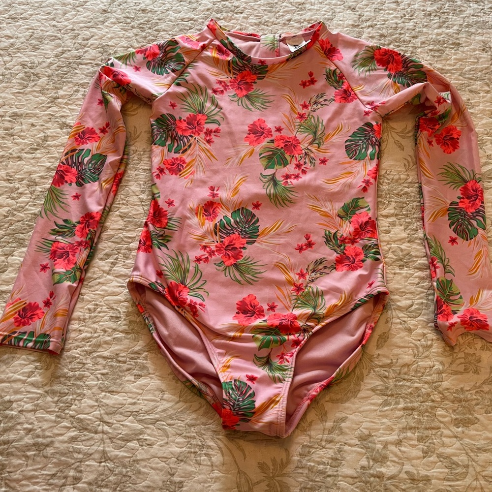 art class Pink Floral Kids Swim Rashguard